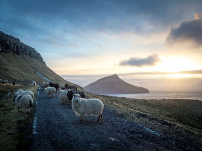 Sunset on west coast of Streymoy island. Faroe islands
